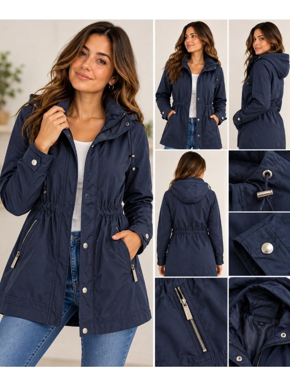 Jones New York Women's Rain Jacket Parka In A Pocket Windbreaker Coat Size S Blu